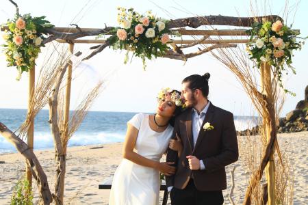 婚礼, 海滩, 夫妇, 爱, 浪漫, 新娘, 新郎