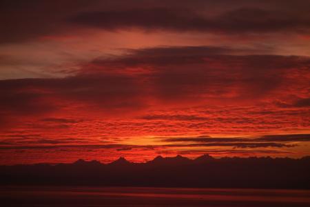 云彩, 阿尔卑斯山, 湖, 早上, 天空, 红色, 纳沙泰尔