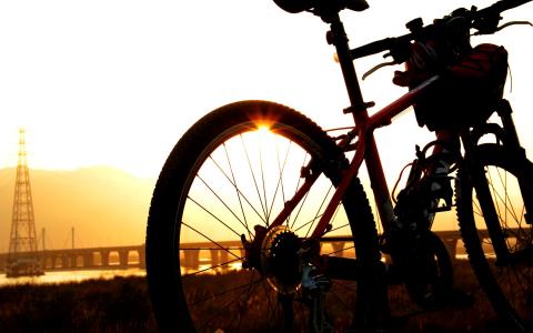 日落, 太阳, 江泽民, 河, 自行车