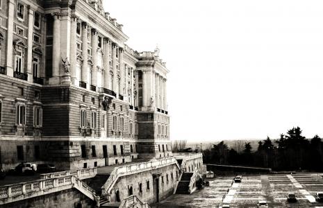 马德里, 皇家宫殿, 宫, 旅游, 建筑, 黑色和白色, 立面