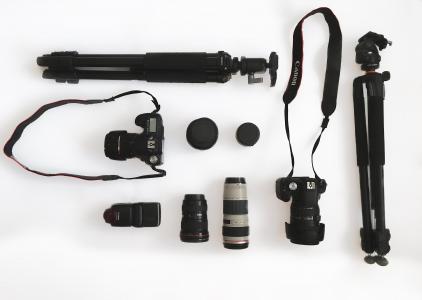 相机, 齿轮, 镜头, 设备, 专业, 三脚架, 佳能