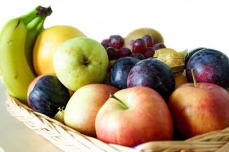 水果, 购物篮, 香蕉, 苹果, 梨, 梅花, 葡萄