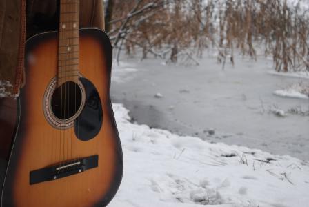 吉他, 冬天, 音乐, 雪, 文书, 乐器
