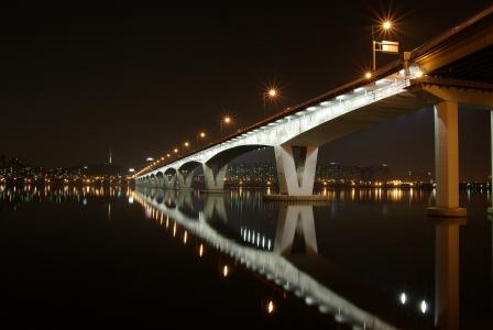 桥梁, 晚上, 韩国, 城市, 具有里程碑意义, 汉城, 韩国