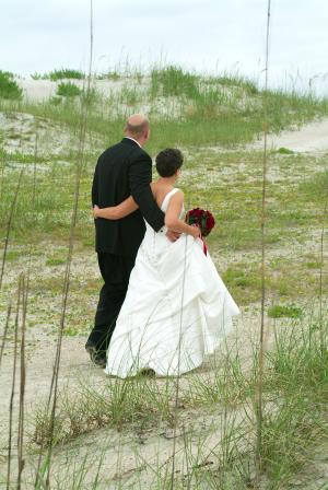 婚礼, 海滩, 夫妇, 新娘, 新郎, 浪漫, 步行