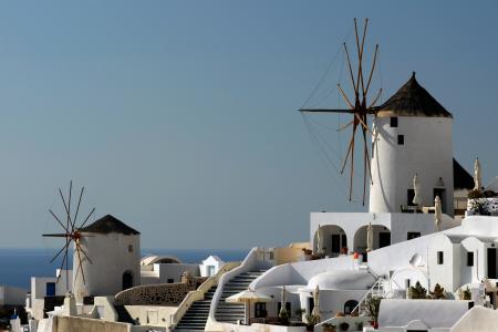 圣托里尼岛, 希腊, 风车, 建筑, 假日, 基克拉迪群岛, 爱琴海