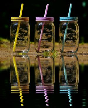饮水杯, 夏季, 镜像, 水, 颜色, 稻草, 点