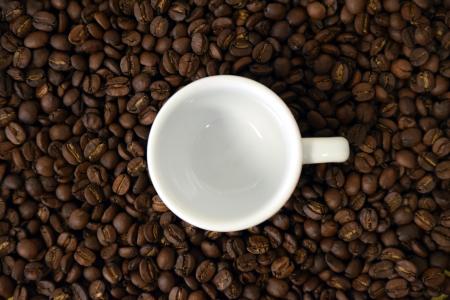 咖啡, 杯, 咖啡杯, 咖啡豆, 空杯, 豆子, 对比