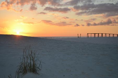 海滩, 码头, 沙子, 日落, 巴拿马城海滩, 佛罗里达州, 海