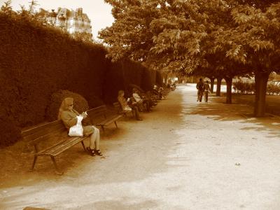 公园, 板凳, 巴黎, 女人, 坐, 户外, 年轻