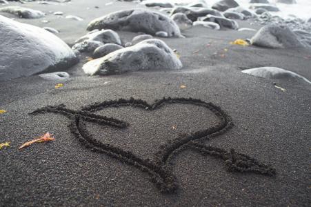 心, 沙子, 在沙子里的心, 哥斯达黎加, 爱, 浪漫, 浪漫