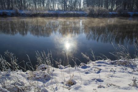 多瑙河, 雾, 河, 太阳, 镜像, 水, 雪