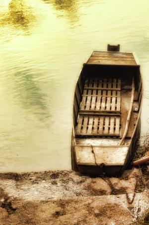 小船, 空, 老, 河, 水, 夏季, 木材