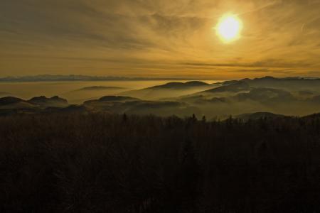 侏罗山, 高山, 雾, 阴霾, 阿尔卑斯山, 瑞士侏罗山, 照明