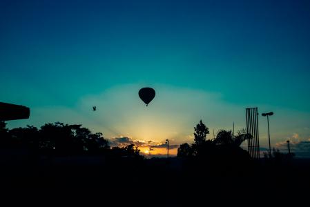 热, 空气, 气球, 剪影, 蓝色, 天空, 自然