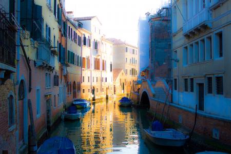 意大利, 威尼斯, 通道, 建筑, 河, 旧城, 吊船