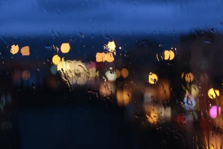 散景, 雨, 玻璃, 晚上, 黑暗