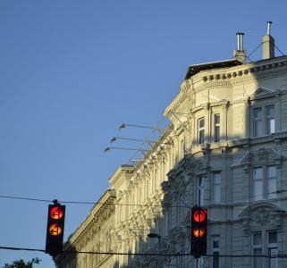 交通灯, 城市, 布达佩斯, 建设, 老建筑