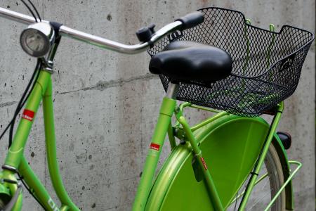 车轮, 自行车, 马鞍, 购物篮, 购物, 装载, 绿色