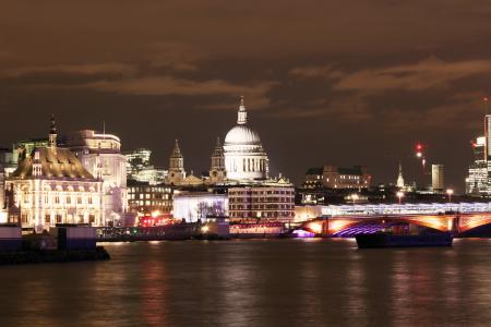 千禧桥, 伦敦, 晚上, 城市, 泰晤士河, 河, 英格兰