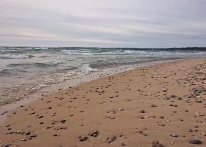 海滩岸边, 沙子波浪, 海岸, 多云