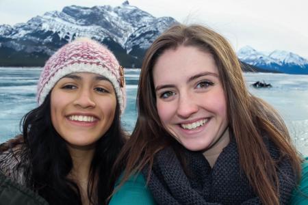 亚伯拉罕湖, 自拍照, 山, 微笑, 妇女, 户外, 雪