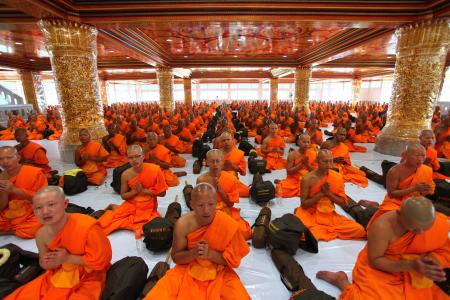 寺, 和尚, 祈祷, 佛教徒, 泰国, 冥想, 集团