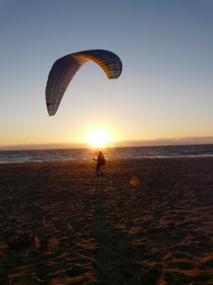 日落, 滑翔伞, 海滩, abendstimmung, 心情, 水, 海