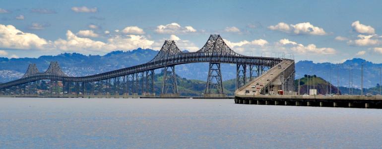 圣拉斐尔桥, 云彩, 汽车, 湾, 旧金山湾, 山脉, 桥梁