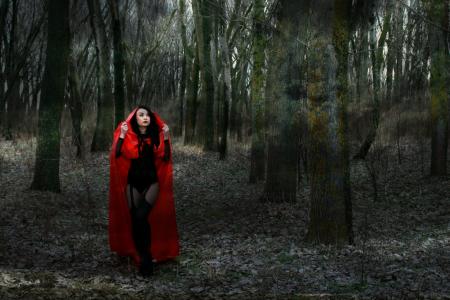 女孩, 红色, 感官, 吸烟, 的阴霾, 森林, 红帽