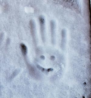 手雪人, 冰印, 可爱, 冬天, 雪, 足迹