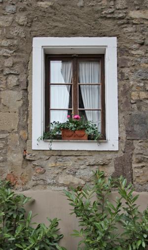 窗口, 老, 浪漫, 建筑, 墙上, 石头
