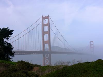 金门大桥, 桥梁, 三藩市, 雾, 薄雾, 早上, 晨雾