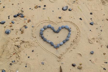 心, 石头, 沙子, 形状, 爱, 卵石, 海滩