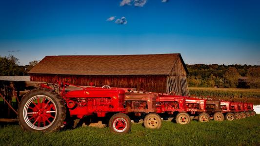 默尔, 拖拉机, 年份, 古董, 设备, 农村, 红色