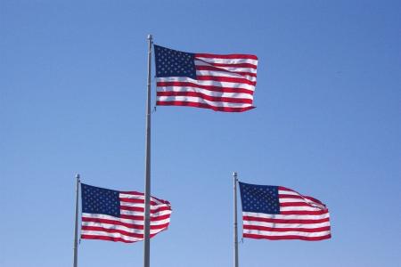 旗帜, 爱国, 美国, 风, 吹, 蓝色, 天空