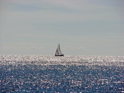 海, 暑假, 帆船, 微光, 蓝色, 天空, 水