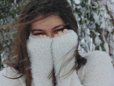 女孩, 雪, 白色, 感冒, 眼睛, 风, 冬天