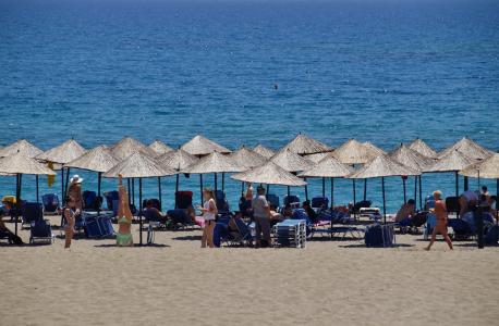 海滩, 海, 遮阳伞, 夏季, 假期, 沙子, 躺椅