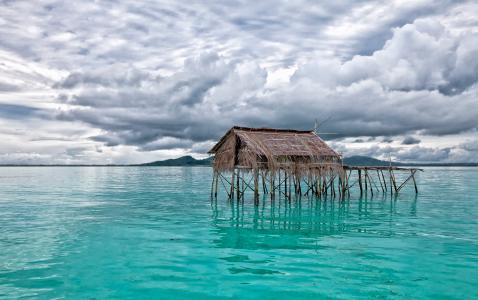 浅海, 水棚, 绿松石, 云计算, 约翰 · 隆加岛, 哈马黑拉, 印度尼西亚