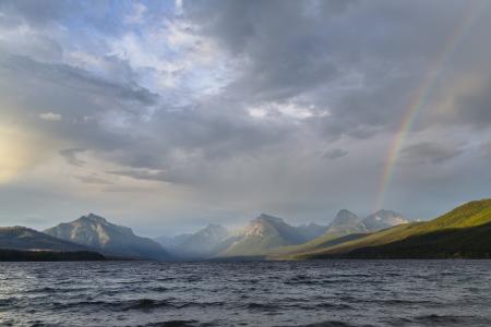 景观, 彩虹, 麦当劳湖, 山脉, 冰川国家公园, 蒙大拿州, 美国