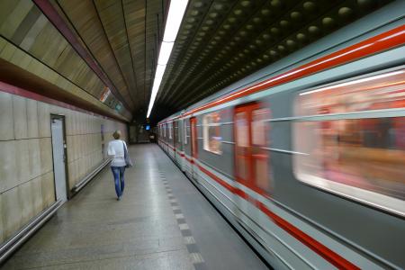 布拉格, 捷克共和国, 地铁, ubahn, 火车, 平台, 空