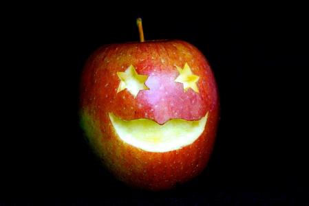 水果, 苹果, 脸上, 笑, 星级, 眼睛, 嘴里