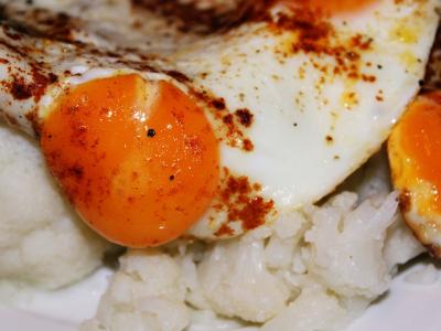 鸡蛋, 蛋黄, 油炸, 花椰菜, 午餐, 阿, 顿饭