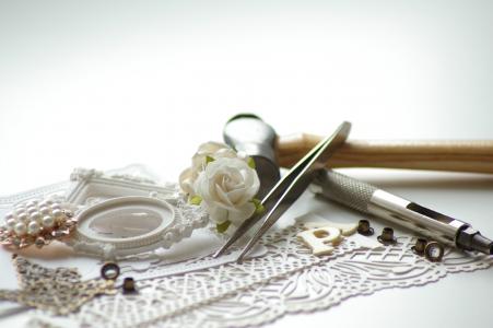 手工制作, 剪贴簿, 白色, 背景, 珠宝首饰, 婚礼, 优雅