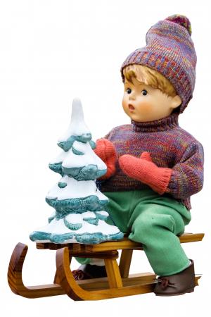 幻灯片, 娃娃, 瓷娃娃, 圣诞树, 雪橇, 雪, 木制雪橇