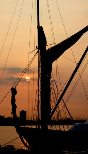 日落, 小船, 朴茨茅斯, 渔船, 太阳, 日落