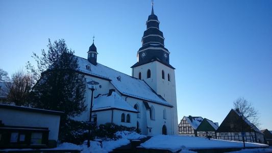 兰山, eversberg, 教会, 冬天, 寒冷, 自然