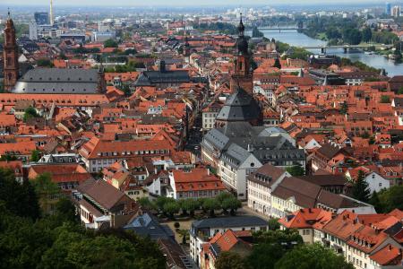 屋顶上, 红色, 鸟瞰图, 海得尔堡, 德国, 城市景观, 旅游