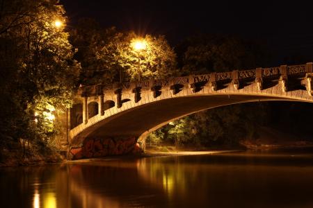 桥梁, 马西米兰桥, 慕尼黑, 晚上, 照明, 逆合成孔径雷达